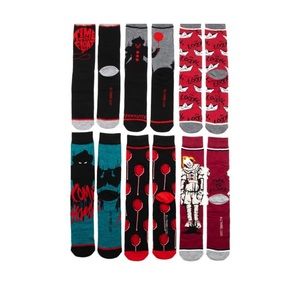 Bioworld IT Pennywise Horror Movie 6-Pair Casual Crew Socks‎ Size 8-12
